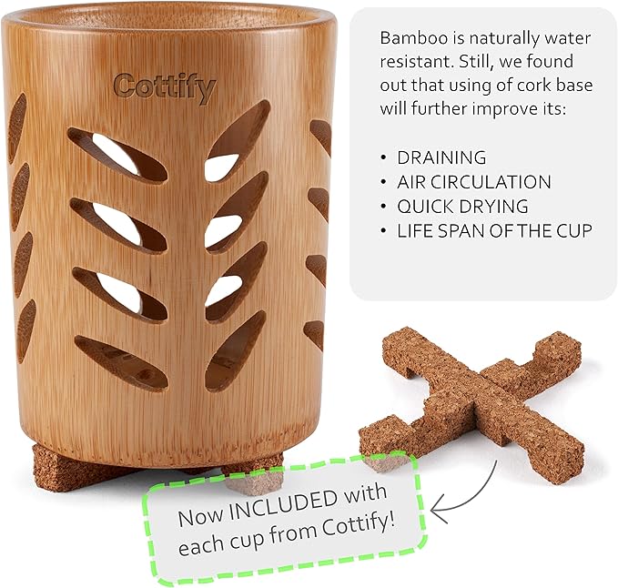 2-Pack of Eco-Friendly Bamboo Toothbrush Holders - Sustainable, Single Piece Wood Design with Drainage - Toothbrush Holders for Bathrooms - Functional, Well-Vented Bamboo Toothbrush Holder Set of 2