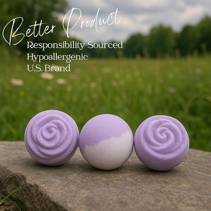 EvolutionUSA Lavender Dreams Bath Bombs for Women, 3 Organic Flower Bath Bombs, Soft Lavender Bath Fizz, Womens Bath Fizzers Gift, Lush Bath for Girls, Relaxing Bathbombs, Bath Balls