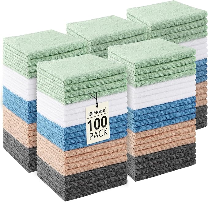 Washcloths Bulk 100 Pack Face Towels (12" x 12"), Highly Soft Wash Cloths and Hand Towels, Fast Drying Multi-Purpose Microfiber Cleansing Cloths for Bathroom, Hotel, Spa, and Salon-Multicolor