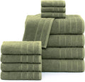 Casa Platino 100% Cotton Premium Bathroom Towel Set - 12 Pieces - Ring Spun, Quick Dry, Super Soft & Highly Absorbent - 4 Bath Towels, 8 Washcloths, 6 Hand Towels for Bathroom - Pre Shrunk - Oil Green