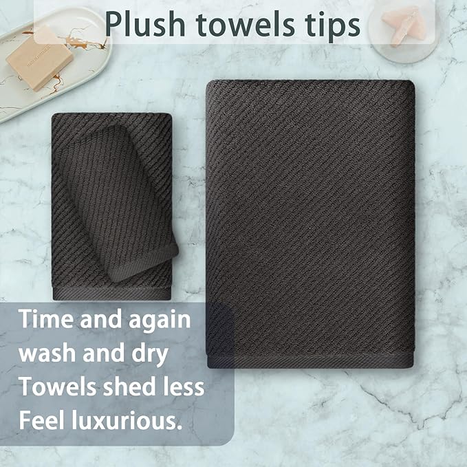 3 Piece Towel Sets for Bathroom, Grey Towels for Showering - 100% Cotton | Quick Dry | Soft | Thick, 1 Large Bath 30" x 56", 1 Hand 18" x 28", 1 Wash Cloth 13" x 13", Bathroom Essentials