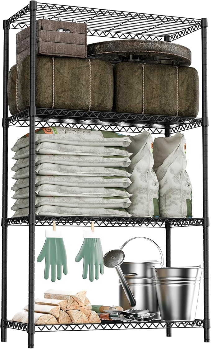 Standing Shelf Units Wire Rust-Proof Outdoor Storage Shelving 4-Tier Utility Shelving Unit for Garden Home,Kitchen,Office Dark Grey 17.7" D x 35.5" W x 59.4" H