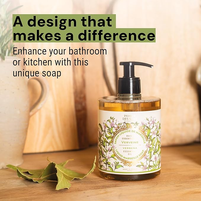 Panier des Sens - Liquid Hand Soap - Verbena Hand Wash - French Marseille Moisturizing Hand Soap with Coconut Oil - Refillable Kitchen & Bathroom Hand Soap - 97% Natural Ingredients -16.9 Fl.oz