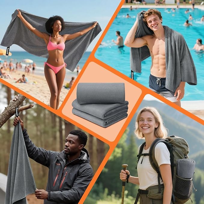 Camping Towels Quick Dry Sweat Towels for Gym, Absorbent Fast Drying Lightweight 27 inch X 55 inch Negative Ions Odorless Gym Towels for Men & Women,Yoga Sports Travel Outdoor (Large Gray)