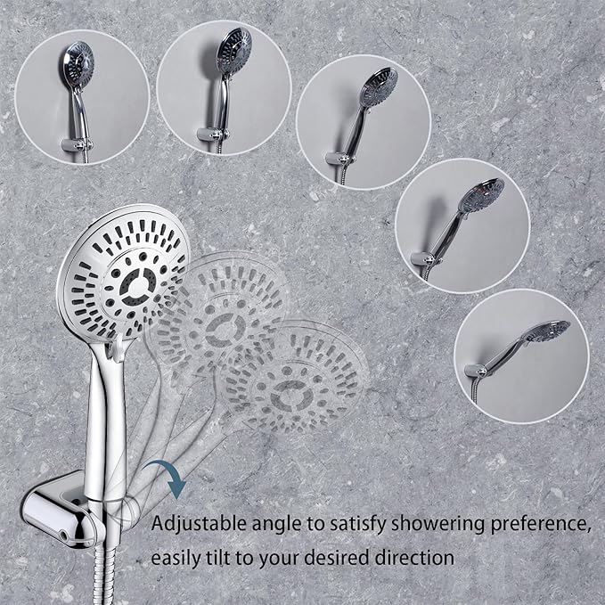 BRIGHT SHOWERS Shower Head Holder Wall Mount, Adjustable Handheld Shower Wand Holder with Universal Fit and Angle Adjustment, Chrome