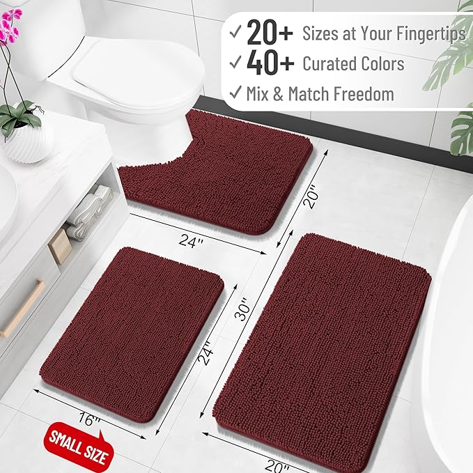 OLANLY Bathroom Rugs 24x16, Extra Soft Absorbent Chenille Bath Rugs, Rubber Backing Quick Dry, Machine Washable Bath Mats for Bathroom Floor, Tub and Shower, Home Decor Accessories, Andorra Red-Brown
