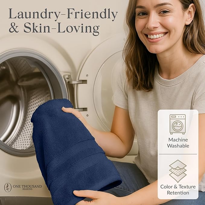 Premium Staple Cotton Bathroom Towel Set - Navy 600 GSM 6-Piece Luxury Bath Towel Set 3 Stripe - 2 Bath Towels, 2 Hand Towels & 2 Washclothes Set - High Absorbent & Quick Dry for Gym, Spa, Hotel