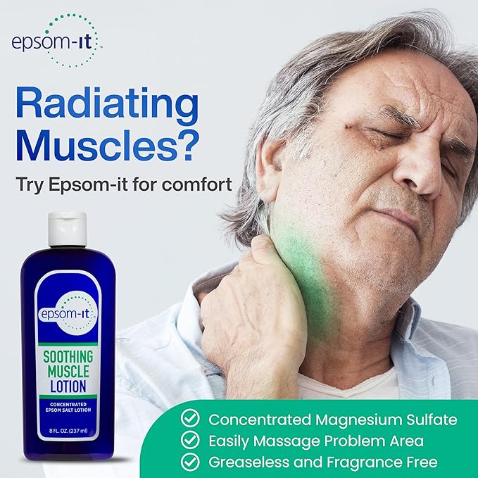 Epsom-It Soothing Muscle Magnesium Lotion – Epsom Salt Topical Cream with Arnica and Magnesium Sulfate - Designed for Muscle Stiffness, Leg Cramps, Feet, Knees and Achy Feet - 8.0 oz