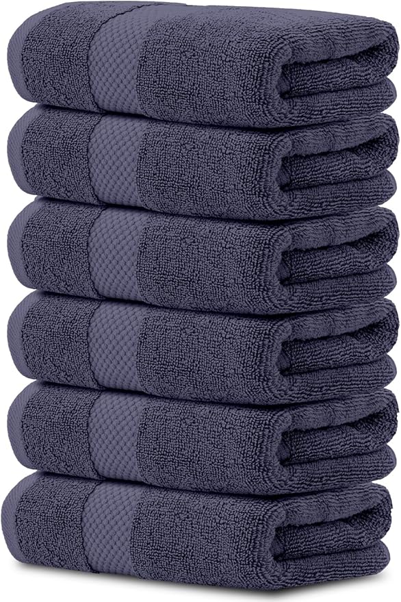 White Classic Luxury Navy Blue Hand Towels - Soft 100% Turkish Cotton | Highly Absorbent Hotel spa Bathroom Towel Collection | 16x30 Inch | Set of 6