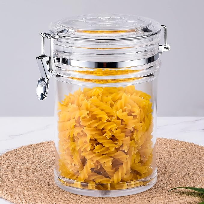 50 oz Reinforced Medium Acrylic Canister with Locking Clamp, Airtight Flip Jar | Food Storage Container for Flour, Sugar, Coffee, Candy, Cookie etc