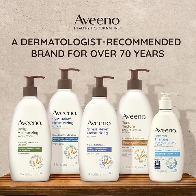 Aveeno Stress Relief Moisturizing Body Lotion 33 Fl Oz, Lavender Scent with Prebiotic Oat, Hydrating 24-Hour Moisturizer Non-Greasy for Dry Sensitive Skin, Paraben & Dye Free, Calming & Relaxing