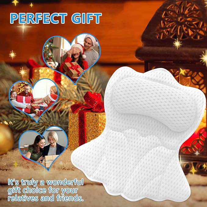 REEZEIVI Bath Pillows for Tub,Bath Pillow with 6 Non-Slip Suction Cups,Soft 4D Mesh Fabric,Bathtub Pillows for Tub Neck and Back Support,Extra Thick Luxury Bathtub Pillows,White