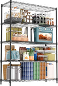 5 Tiers Shelf 1750 lbs Steel Storage Shelving Utility Shelving Unit Steel Organizer Wire Rack for Home,Kitchen,Office,Garage Black 17.7" D x 47.2" W x 72.4" H