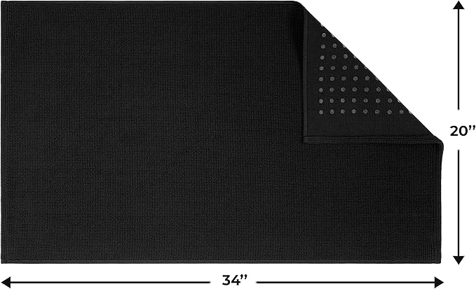 Cotton Paradise 100% Cotton Non Slip Bath Mats for Bathroom, 20x34 inch Soft Absorbent Quick Dry Machine Washable Floor Bath Mat, Black Bath Rug