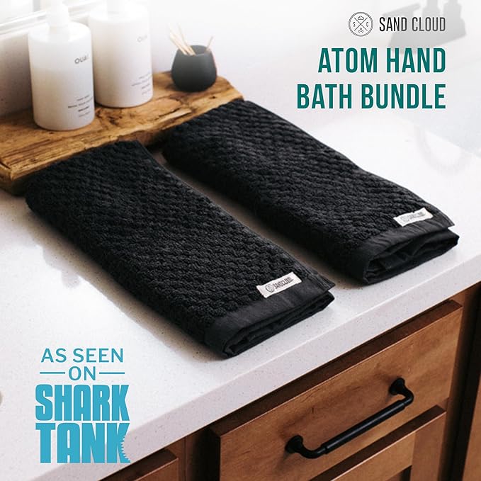 Sand Cloud Turkish Bath Towels for Bathroom, Set of 2 (Atom Charcoal, Large) - Luxury Soft Linen Turkish Organic Cotton is Luxurious & Absorbent - Premium Shower & Bathroom Towels Dry Faster