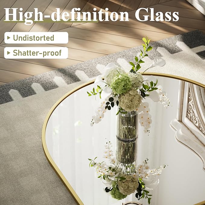 HARRITPURE 32"x42" Arched Bathroom Mirror - Gold Wall Mounted Vanity Mirror Aluminum Alloy Frame Large Arch Wall Mirror for Living Room, Bedroom and Entryway
