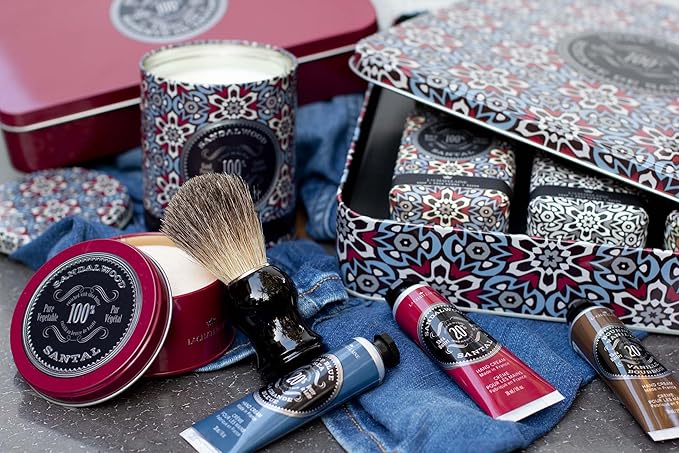 La Chatelaine Luxury Bar Soap Trio Gift Set Tin | Made in France | Natural and Organic | Shea Butter Formula | 3 x 8.8 oz / 250g - Red Mosaic Soap Trio (Deep Blue Sea, Sandalwood, Citrus Zest)