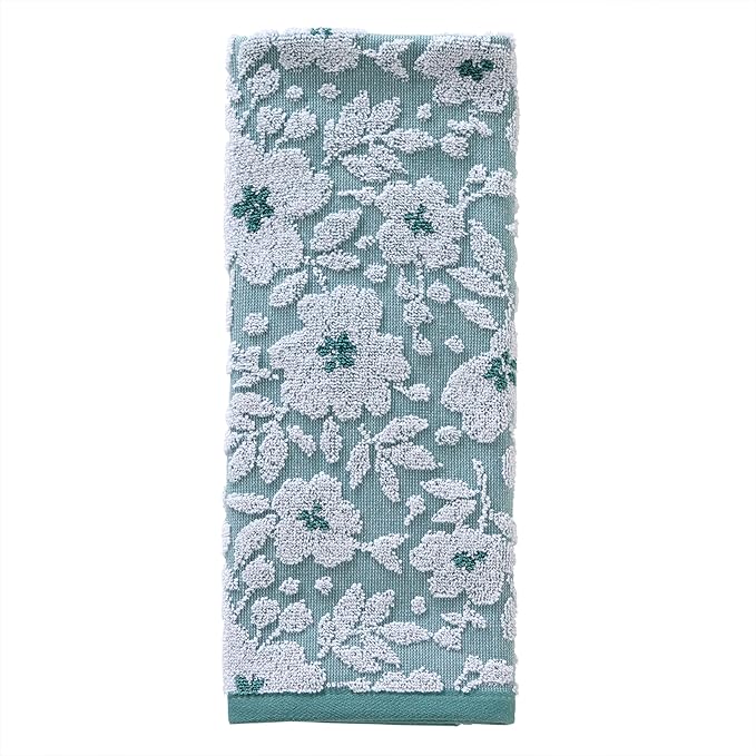 SKL Home Floral Jacquard Hand Towel Set, Moss Green, 2 Count