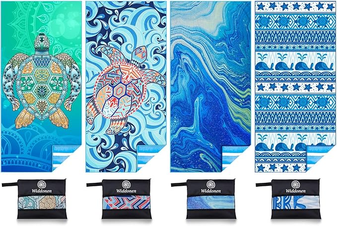 4 Pack Microfiber Lightweight Beach Towel Sand Free Quick Dry Absorbent Thin Compact Towels for Swimming Pool Camping Beach Accessories Large Easy Pack Travel Things for Vacation Essentials Gift