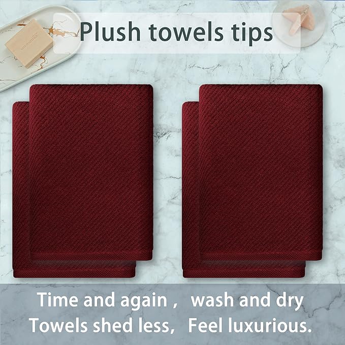 VOOVA & MOVAS Red Bath Towels, 4 Pack Large 30" x 56" - 100% Cotton | Quick Dry | Light Weight | Thick | Soft | Absorbent, Bath Towels Set for Bathroom, Bathroom Decor Set, Burgundy Red