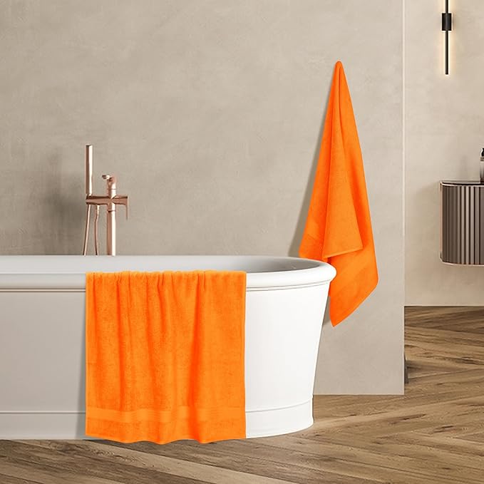 GLAMBURG Premium Cotton 4 Pack Bath Towel Set - 100% Pure Cotton - 4 Bath Towels 27x54 - Ideal for Everyday use - Ultra Soft & Highly Absorbent - Orange