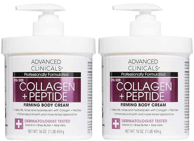 Advanced Clinicals Collagen Peptides Body Lotion & Face Moisturizer | Peptide Infused Collagen Lotion For Women & Men Helps Improve Look Of Crepe Skin, Wrinkles, & Uneven Dry Skin Texture, 2-Pack