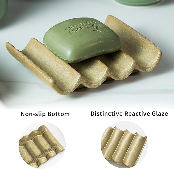 Soap Dish Bar Sponge Soap Holder for Shower, Self Draining Water Soap Saver Keeper for Bathroom and Kitchen, Yellow