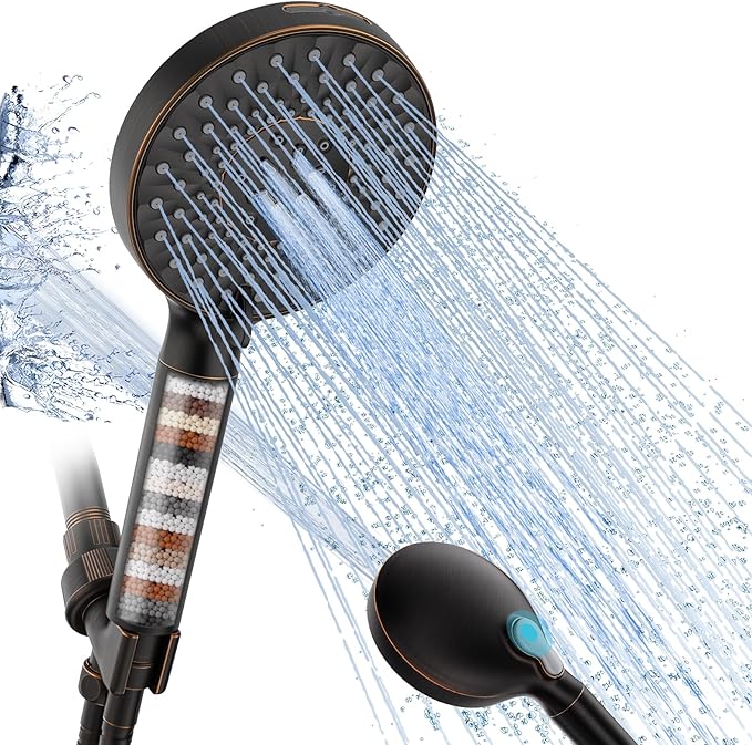 SR SUN RISE Filtered Shower Head with Handheld High Pressure 9 Spray Mode Showerhead Detachable Shower Head Water Softener Filters Beads for Hard Water Remove Chlorine 1 Filter ORB