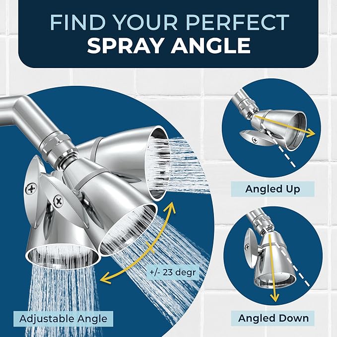 HammerHead Showers® Solid Metal 2 Inch High Pressure Shower Heads - CHROME – 2.5 GPM Shower Heads High Pressure - High Flow Shower Head with ADJUSTABLE SPRAY PATTERN - Fixed Shower Head