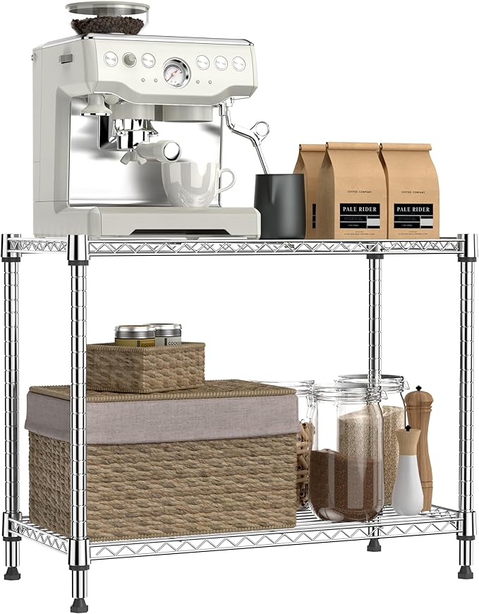 IZEUK 2 Tier Adjustable Metal Storage Shelving Unit, Heavy Duty Wire Rack Organizer for Kitchen, Living Room or Office, 220 lbs Capacity, 27.6 W x 11.8 D x 23.4 H, Chrome