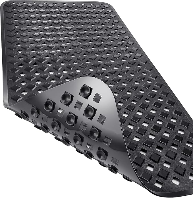 Yimobra Non Slip Bath Mat, Super Strong Suction Cups,34.5"x15.5"Long Tub Mat with Drain Holes, Machine Washable Fast Draining Shower Mats, Bathroom Essentials,Black