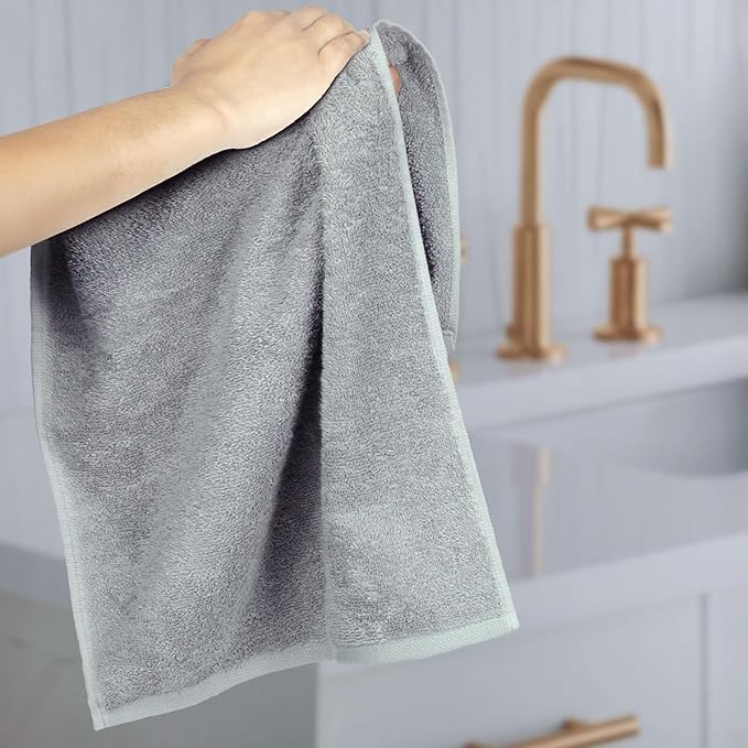 Amazon Basics Soft and Thick Cotton Hand Towels, 16" x 26", Gray, 12-Pack