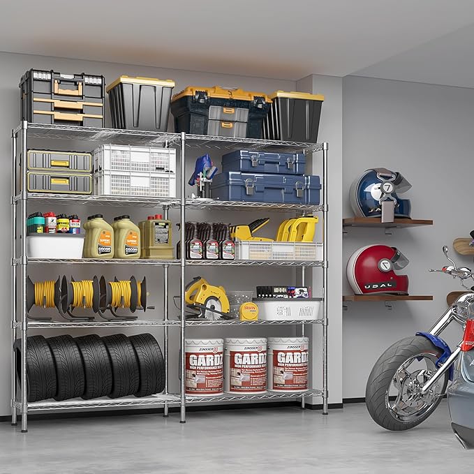 VINGLI 5 Tier Storage Shelves 1430LBS Heavy Duty Metal Shelving, Upgraded 58" W Garage Shelving Unit, Adjustable Wire Shelf for Storage Rack Commercial Pantry Shelf Organizer, 58" W × 13.8" D × 71" H