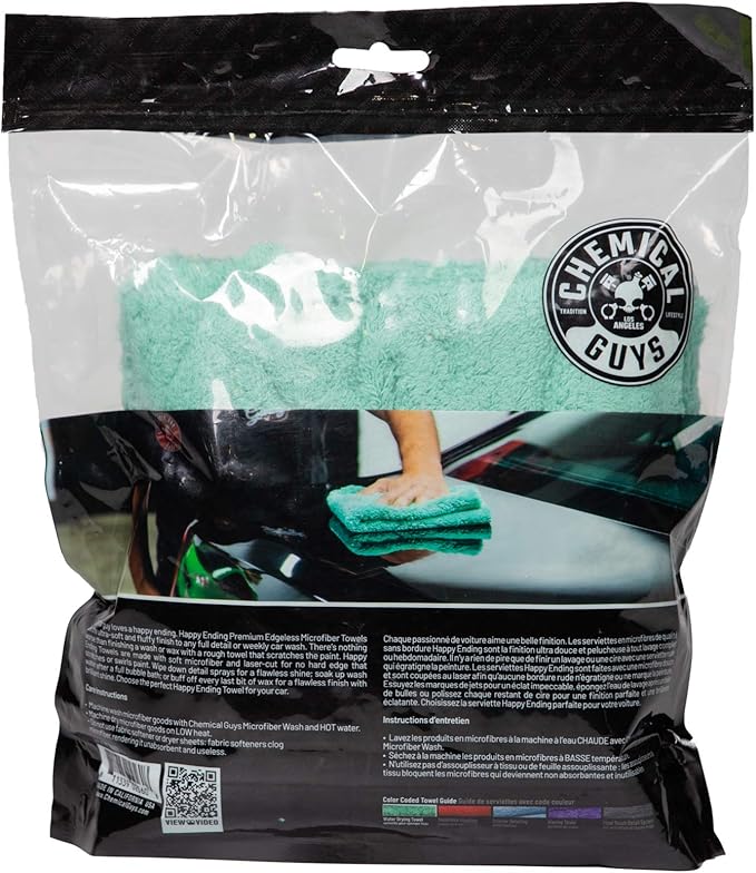 Chemical Guys MIC34603 Happy Ending Ultra Edgeless Microfiber Towel, Green, (16" x 16")