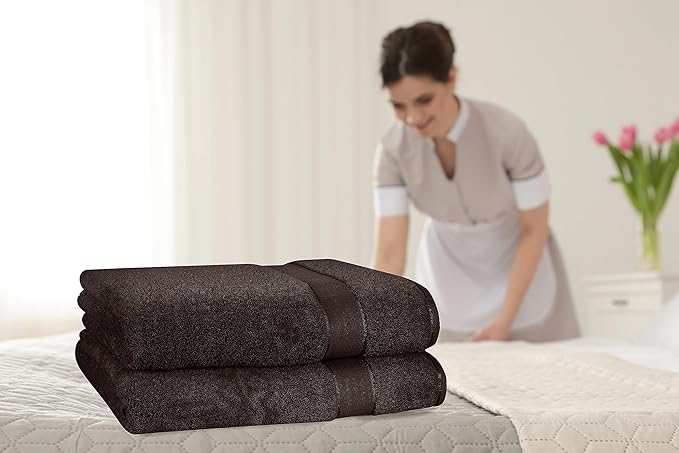 GLAMBURG 700 GSM Premium 2-Pack Oversized Extra Large Bath Sheet Set - 100% Combed Cotton - 2 Bath Sheet 35x70 - Luxury Hotel & Spa Quality - Durable Ultra Soft Highly Absorbent - Chocolate Brown