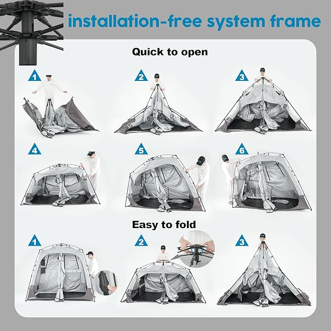Camping Shower Tent Deluxe Changing Room Easy Set Up Privacy Shelter,Large Toilet Tent with Floor Drain Design for Beach, Camping,Hiking with Stakes and Ropes for Stability
