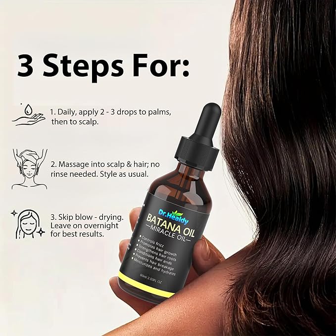 Batana Oil for Hair Growth, 100% Pure & Unrefined - Deep Repair Dry Damaged Hair, Reduce Frizz & Split Ends, Nourish Scalp with Omega 9 & Vitamin E, for All Hair Types (60ml 2.03Fl.Oz)