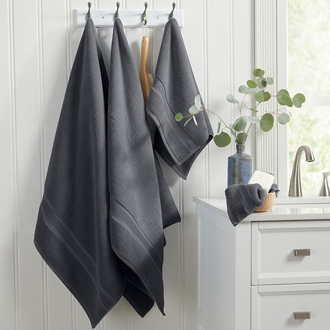 Springtree Home Luxury Viscose from Bamboo Bath Towel Set of 4 | 35% Viscose from Bamboo - 65% Cotton | Absorbent Quick-Dry Towels for Bathroom | Oeko-TEX Standard 100 Cotton | Iron Grey