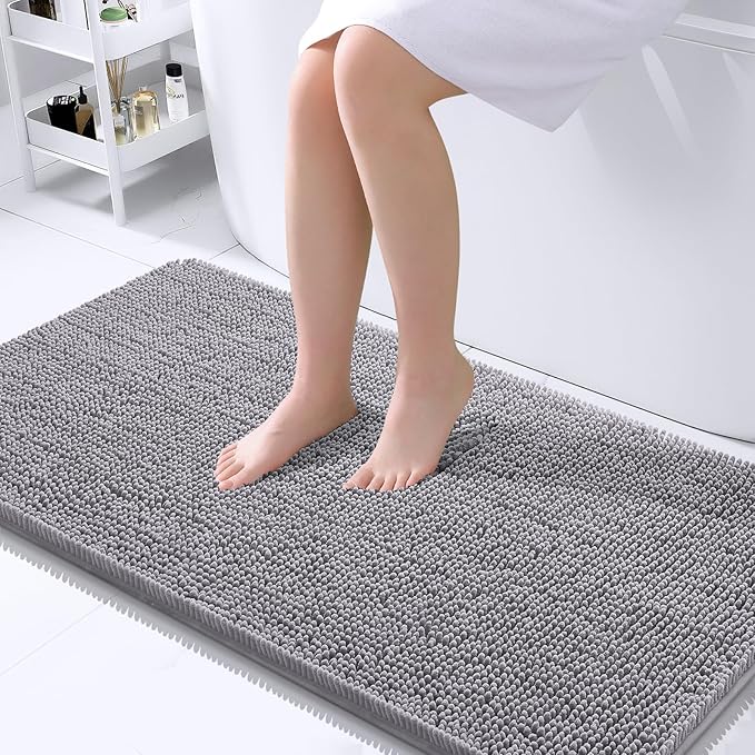 OLANLY Bathroom Rugs 40x24, Extra Soft Absorbent Chenille Bath Rugs, Rubber Backing Quick Dry, Machine Washable Bath Mats for Bathroom Floor, Tub and Shower, Home Decor Accessories, Grey