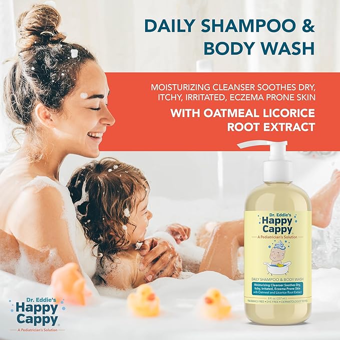 Happy Cappy Daily Medicated Shampoo and Body Wash Bundle - Baby Dandruff Shampoo for Cradle Cap and Seborrheic Dermatitis, Helps Redness, Dermatologist Tested, Fragrance-Free - 2 Pieces