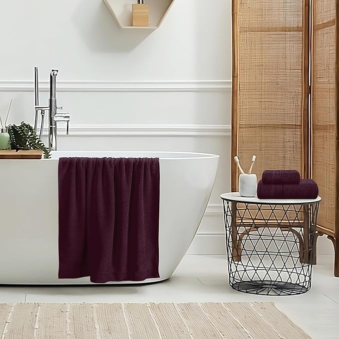 Belizzi Home Ultra Soft 3 Pack Cotton Towel Set, Contains a Bath Towel 28x55 inch, a Hand Towel 16x24 inch & a Wash Coth 12x12 inch, Ideal Everyday use, Compact & Lightweight - Burgundy