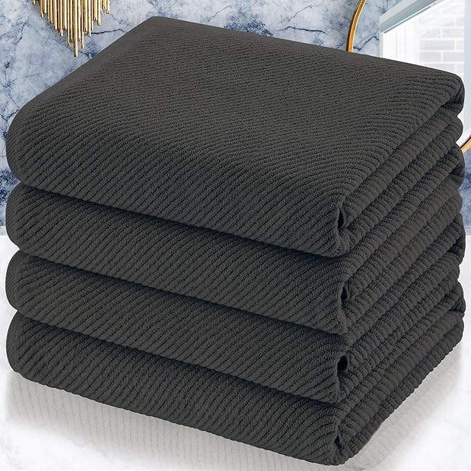 VOOVA & MOVAS Grey Bath Towels (4PC, Large 30"x56") - 100% Cotton | Quick Dry | Light Weight | Thick | Soft | Absorbent, Luxury Hotel Shower Towel, Bath Towel Gift Set, Dark Gray