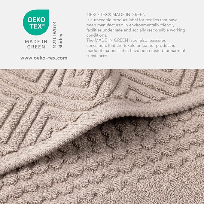 Texere 100% Organic Cotton Diamond Jacquard 700 GSM Luxury Bath Towel Sets - Ultra Soft and Absorbent Hotel and Spa Quality (Diamond, Oxford Tan, 4 Bath Towels)