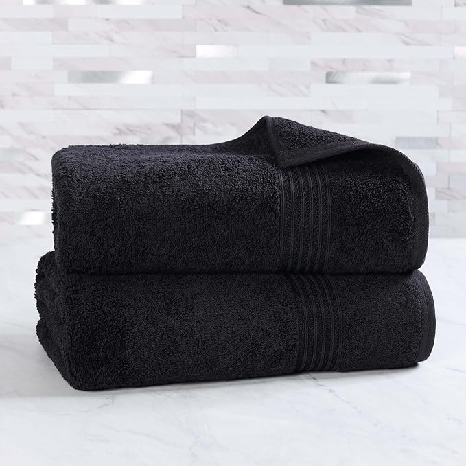 Superior Egyptian Cotton 2-Piece Bath Sheet Towel Set, Oversized Body Towels For Adults And Kids, Large Towel For Bath, Shower, Guest Bathroom, Spa, Gym, Resort, Essentials, Airbnb, Black