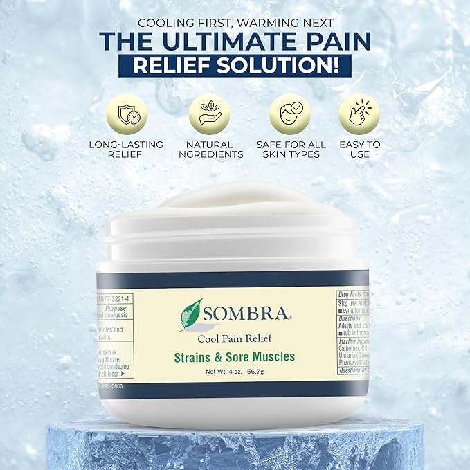Sombra Original Cool Therapy Gel Cold Pain Relief for Swelling, Growing Pains, Soreness, Post-Workout, Vegan Formula Free of Artificial Fragrances, Dyes, NSAID, Wax, Petroleum, Alcohol - 4oz Jar