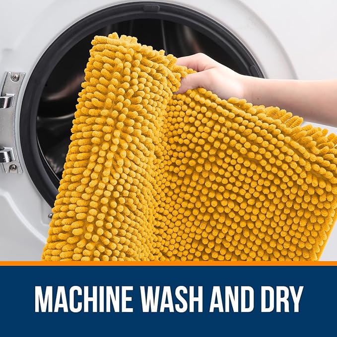 OLANLY Bathroom Rugs 24x16, Extra Soft Absorbent Chenille Bath Rugs, Rubber Backing Quick Dry, Machine Washable Bath Mats for Bathroom Floor, Tub and Shower, Home Decor Accessories, Golden Yellow