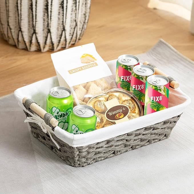 Baskets-Wicker Storage Baskets-Waterproof Wicker with Handles Hand-Woven Blue Handle Food Storage Pantry Woven Storage Boxes, 2 Pack, Home Storage Boxes