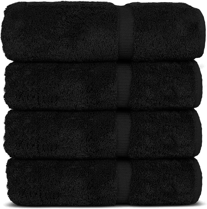Chakir Turkish Linens 100% Cotton Premium Turkish Towels for Bathroom | 27'' x 54'' (4-Piece Bath Towels - Black)