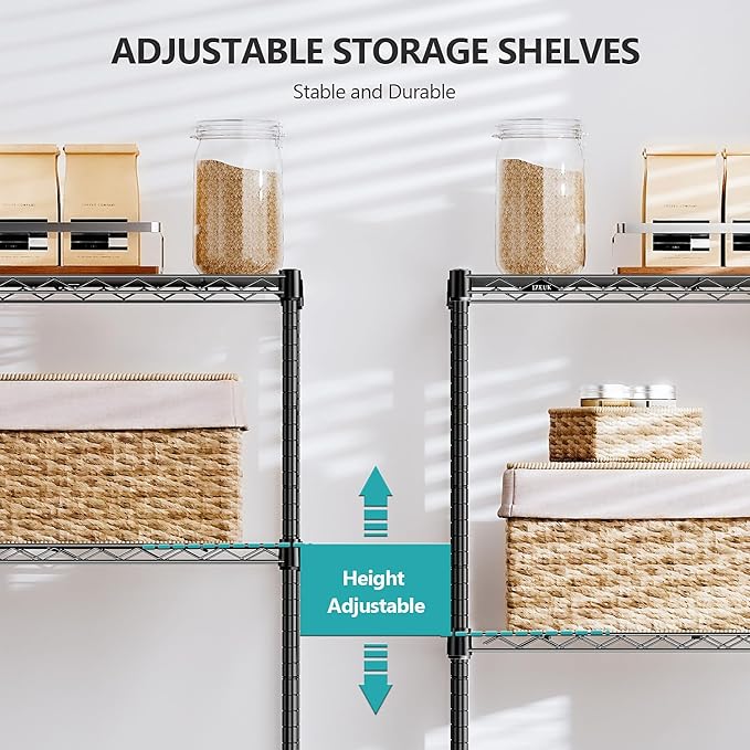 IZEUK 4-Tier Heavy Duty Steel Storage Shelves, Metal Shelf Wire Shelving Rack for Pantry, Kitchen, Garage, or Office Organization (29.5" W x 13.7" D x 47.2" H, 1000LBS, Black)