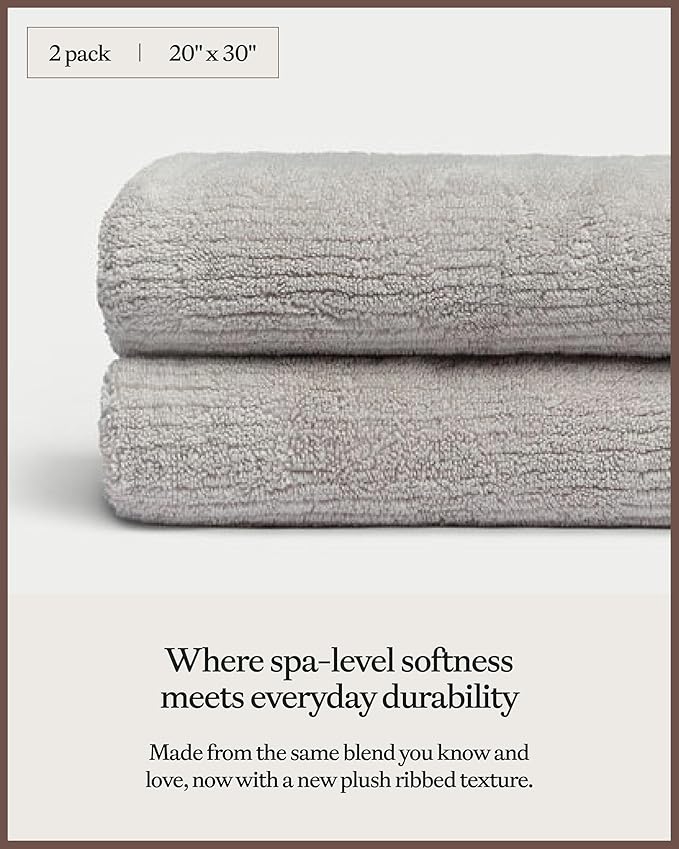 Cozy Earth Ribbed Hand Towel Set - 60% Cotton 40% Viscose from Bamboo Hand Towels - Soft & Absorbent Textured Ribbed Pattern - 2 Pack Light Grey